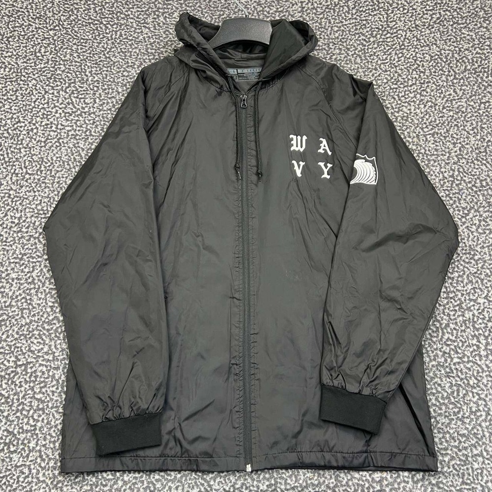 Wavy Windbreaker Jacket Men Extra Large Black Full‎ Zip Hooded Long Sleeve XL